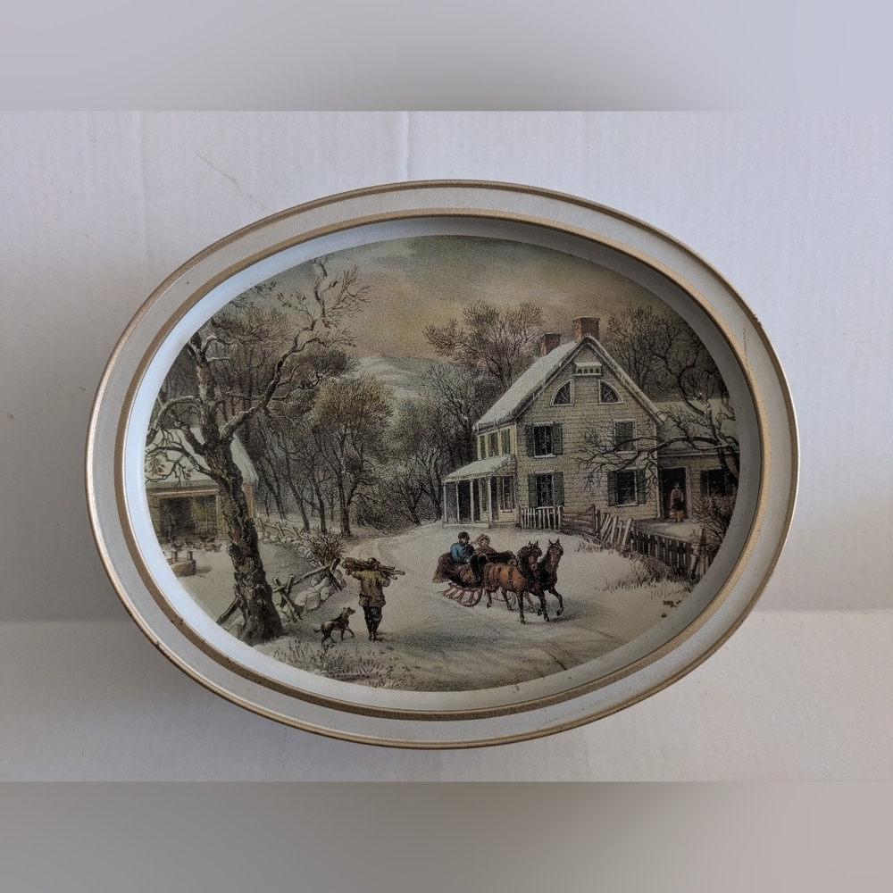 Vintage the "American Homestead -Winter" And "Summer" sunshine biscuit tin.